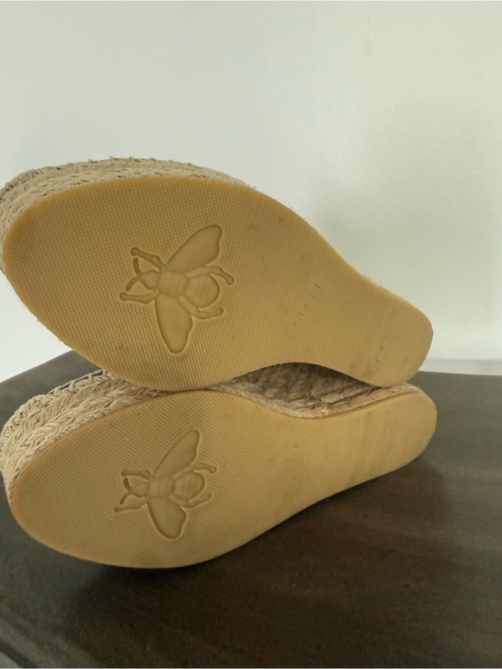 Gucci Beige Monogram Espadrille Wedge Sandals with Gold Logo - Picture 8 of 13